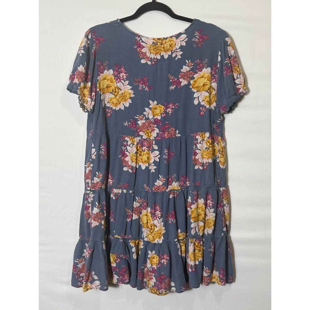 SO Floral Tiered Mini Dress Tassel Babydoll Blue Size XXL Cottage Festival BOHO - Picture 3 of 5